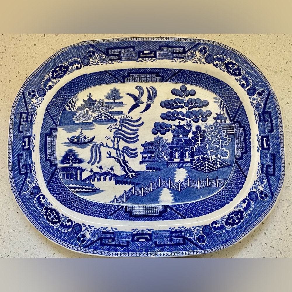 17” Ironstone China Blue Willow Transfer ware Platter